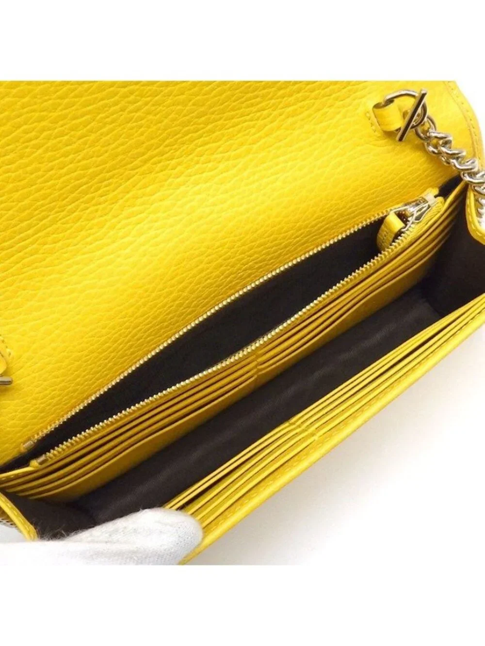 Gucci Shoulder Bag Clutch Interlocking G Chain Wallet Yellow Leather Gold